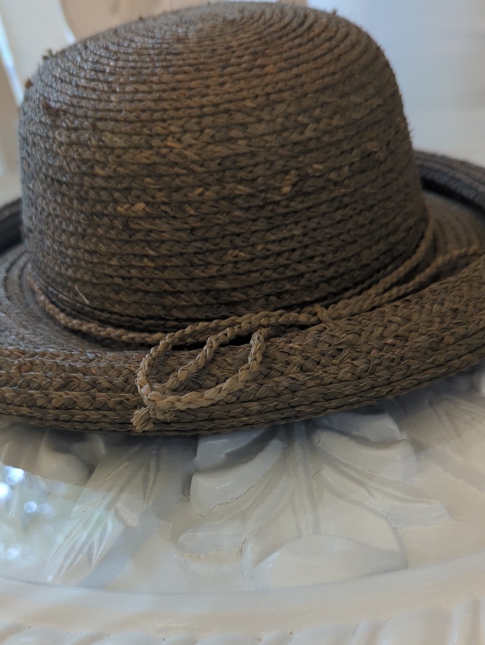 Vintage Callanan Woven Straw Sun Hat with Tied Rope Trim - Olive Brown One Size - Picture 3 of 9